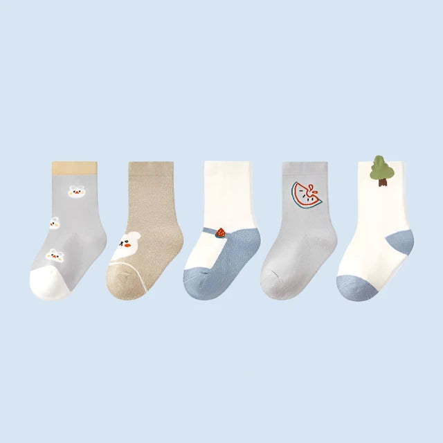 AnimaSocks - Patchwork Cartoon Baby Socks - 5 Pairs