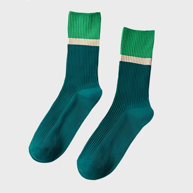 ContrastStripe Women's Cotton Crew Socks