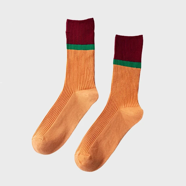 ContrastStripe Women's Cotton Crew Socks