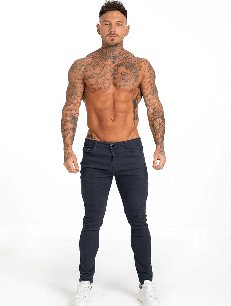 Men's Slim Fit Jeans - Stylish Comfortable Denim in Olive Green, Navy, Gray, Beige-4