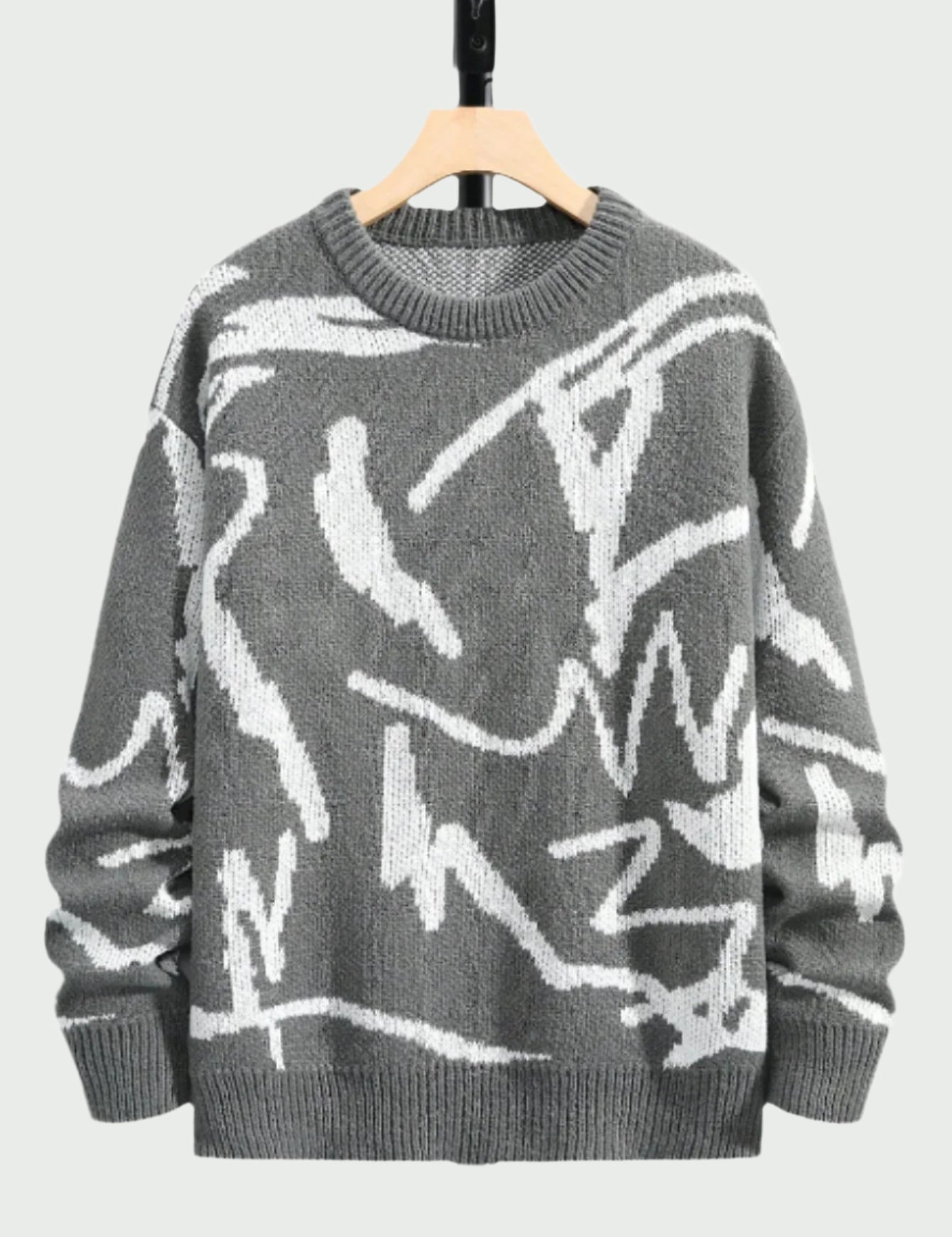 Variant image for Men's Casual Sweater with Geometric Print - Oversized Circular Neckline-37