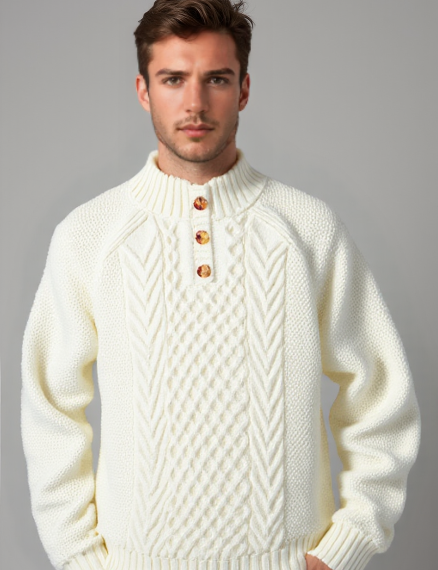 Men’s Stand Collar Pullover – Warm Long Sleeve Knit Jumper