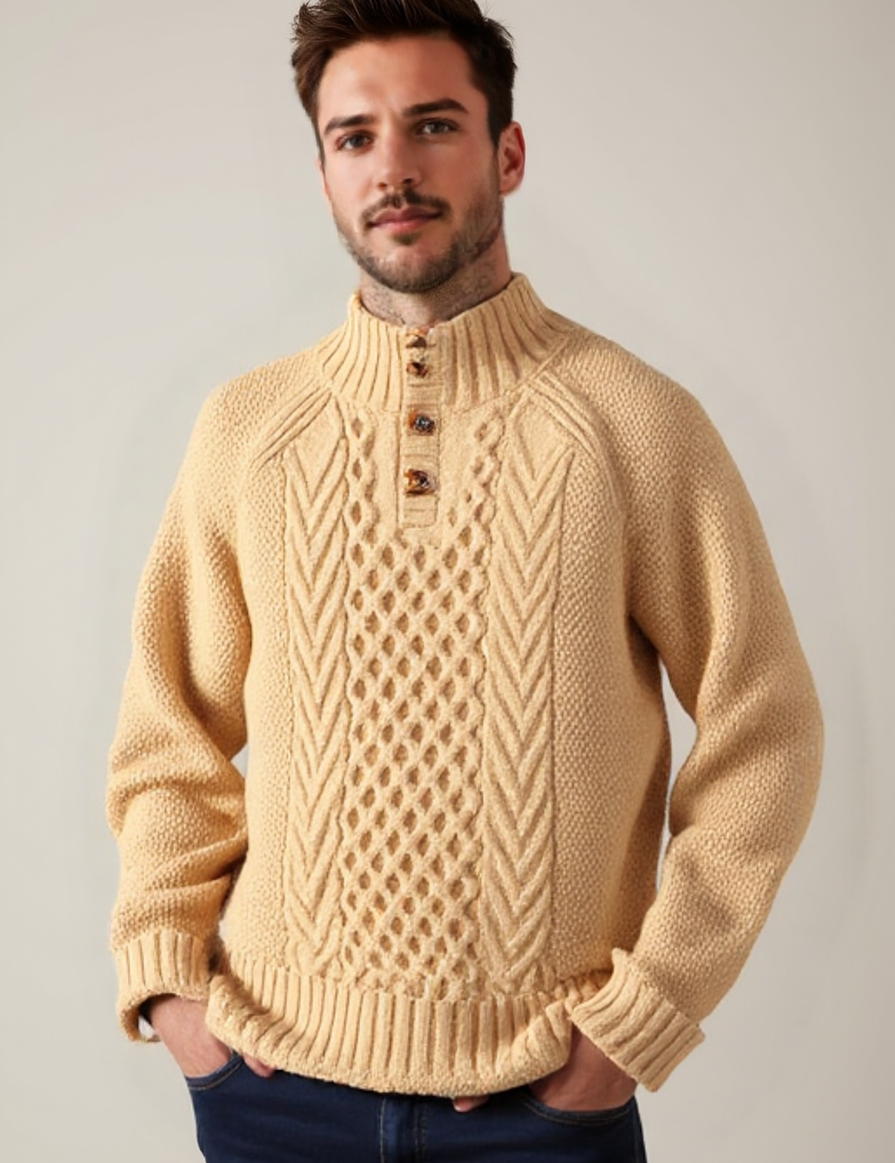 Men’s Stand Collar Pullover – Warm Long Sleeve Knit Jumper