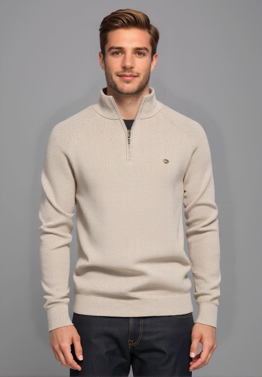 Stylish Cotton Zip Neck Pullover for Modern Men