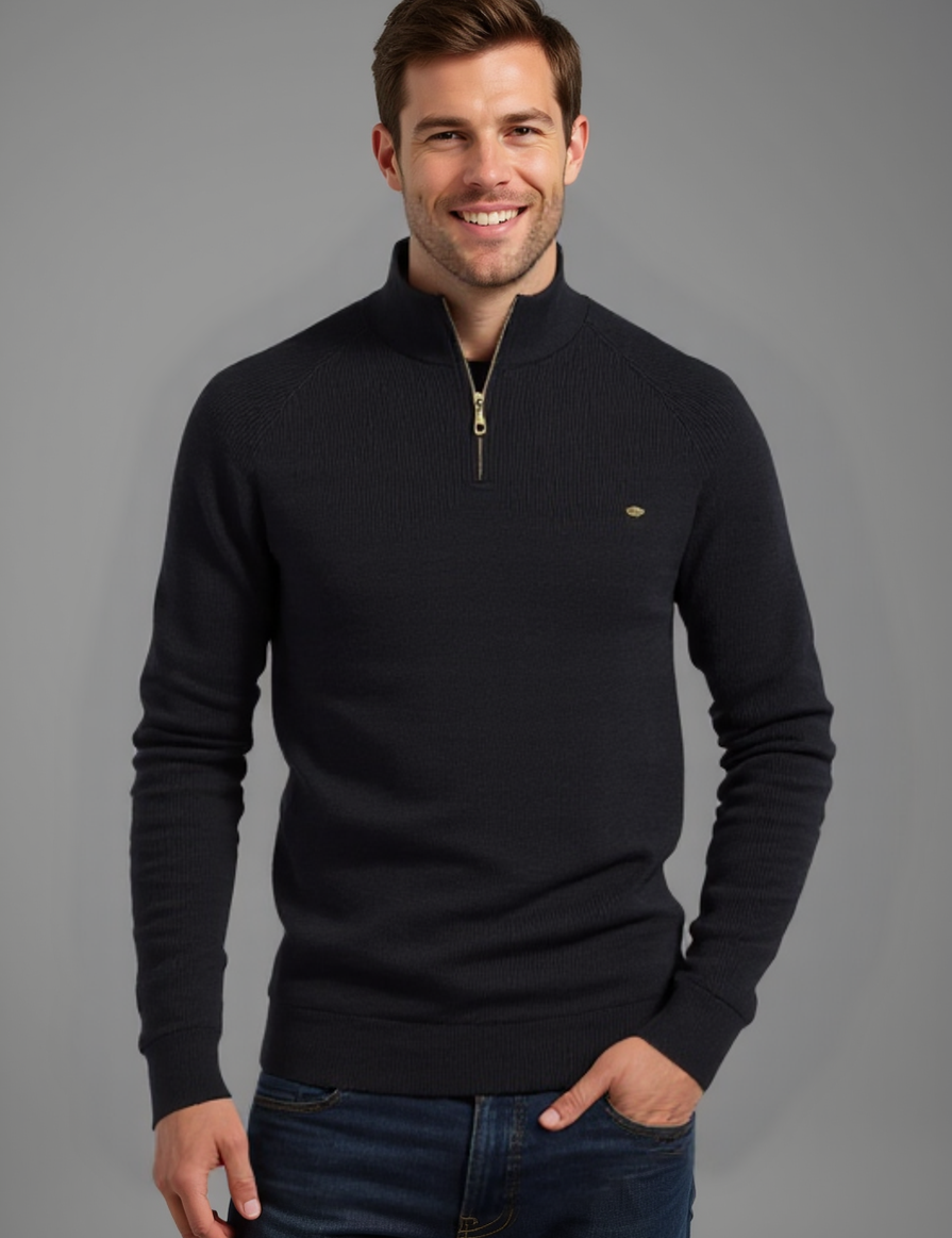 Stylish Cotton Zip Neck Pullover for Modern Men