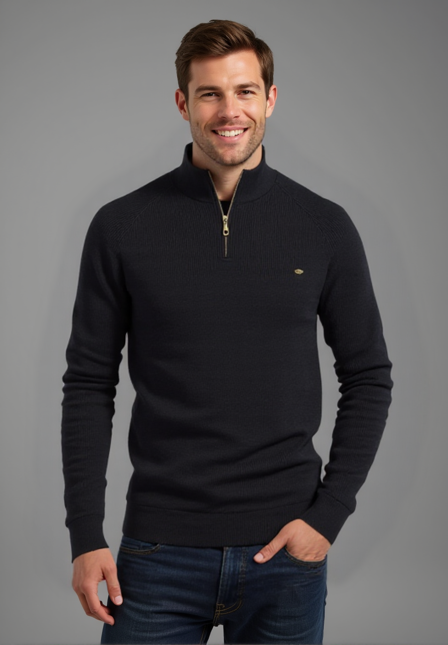 Stylish Cotton Zip Neck Pullover for Modern Men