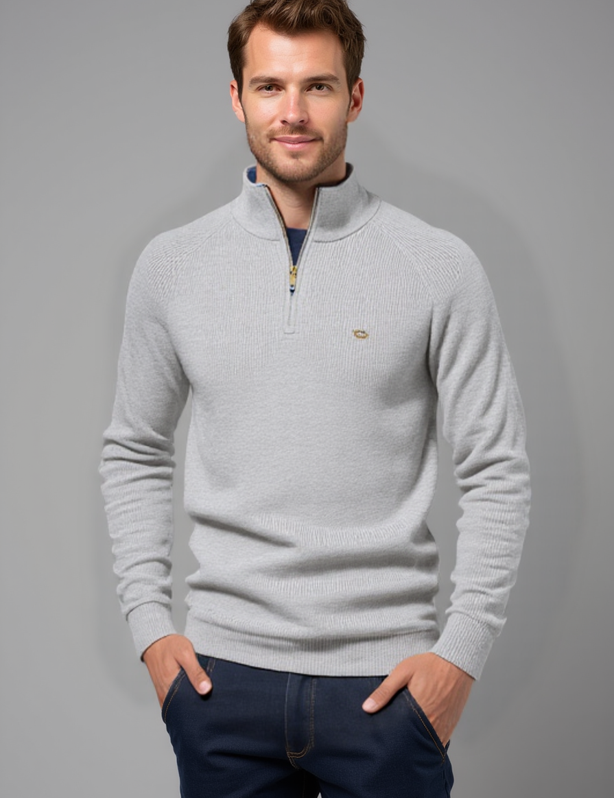 Stylish Cotton Zip Neck Pullover for Modern Men