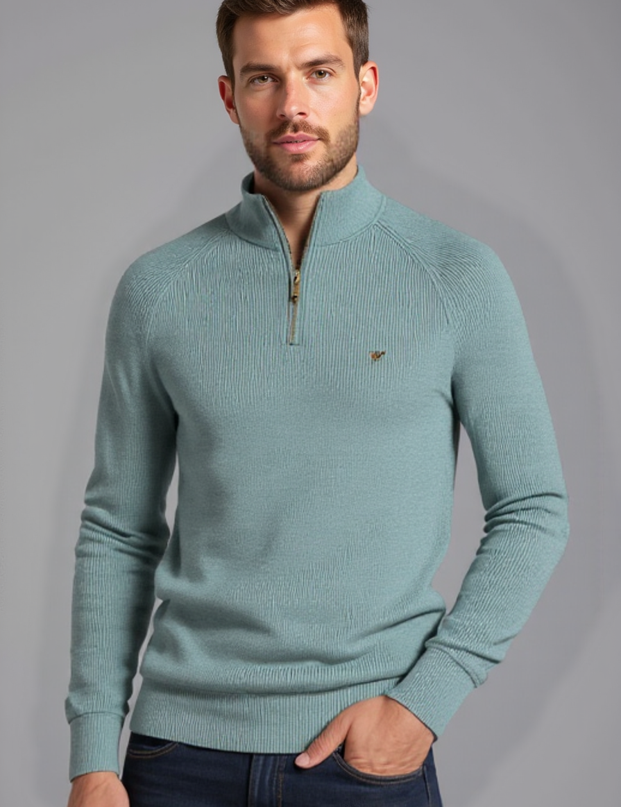 Stylish Cotton Zip Neck Pullover for Modern Men
