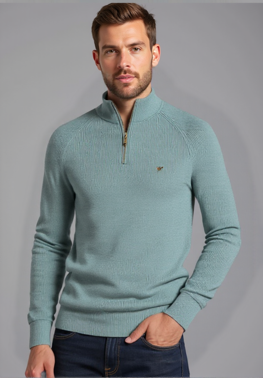 Stylish Cotton Zip Neck Pullover for Modern Men