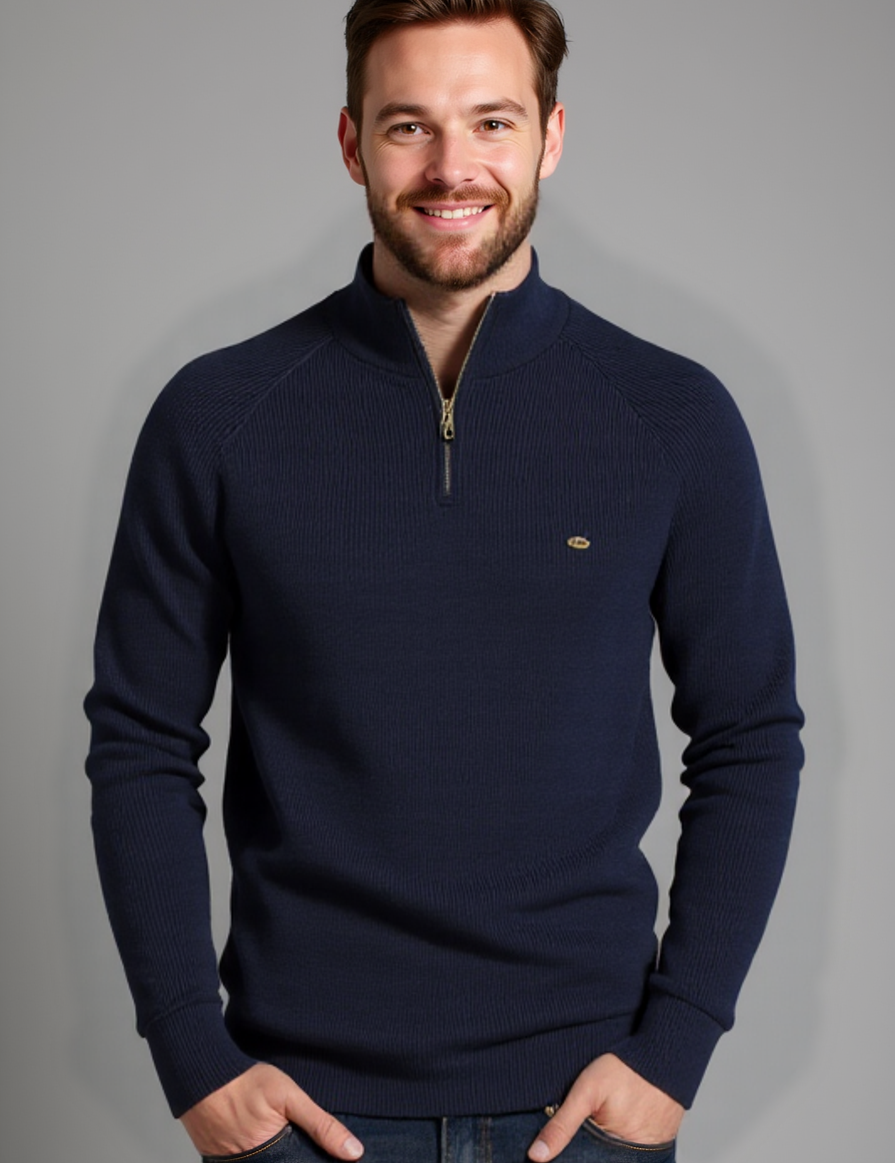 Stylish Cotton Zip Neck Pullover for Modern Men