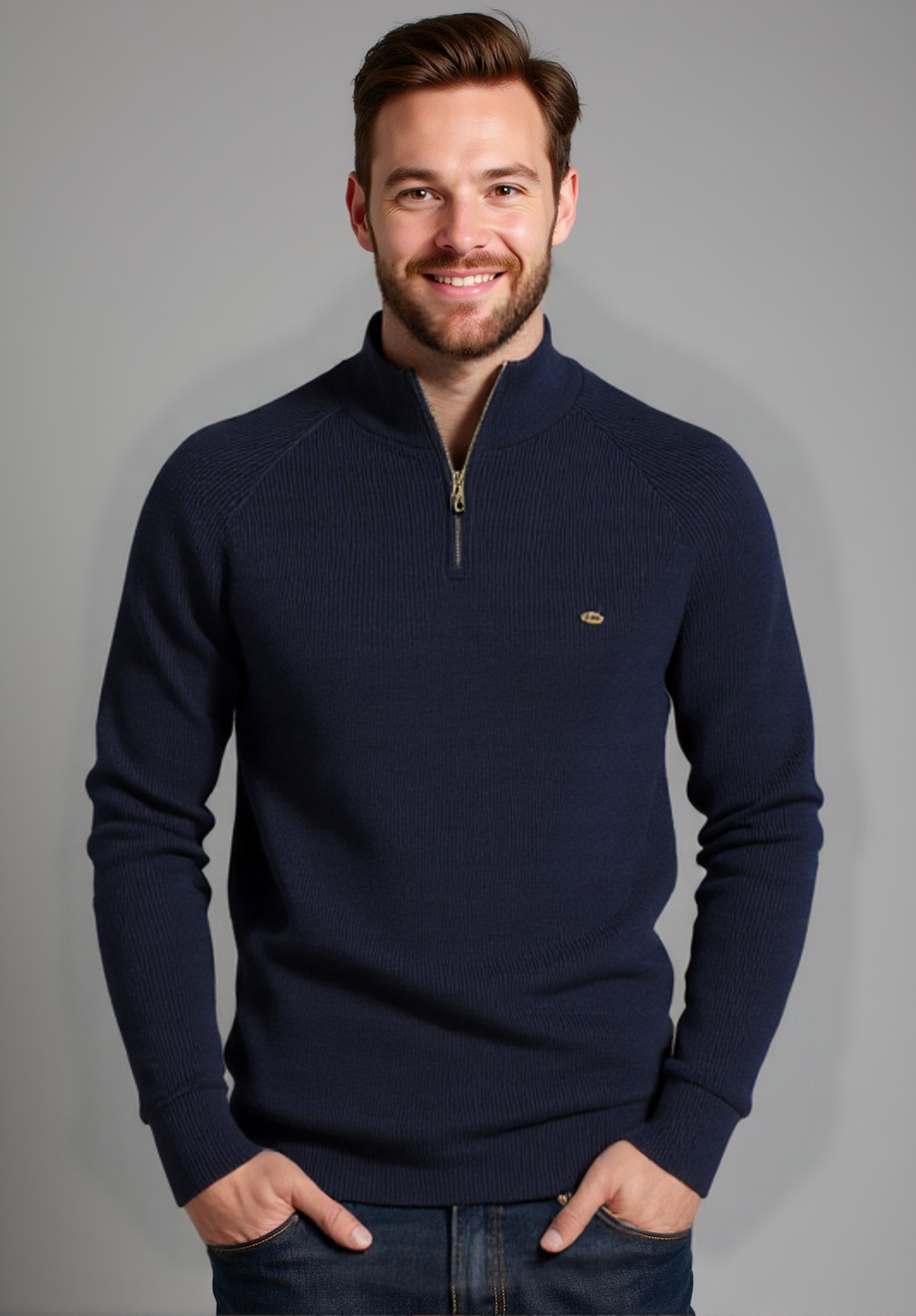 Stylish Cotton Zip Neck Pullover for Modern Men