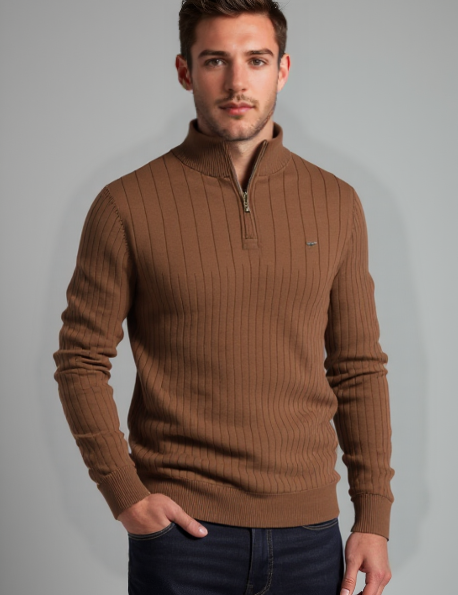 Stylish Cotton Zip Neck Pullover for Modern Men