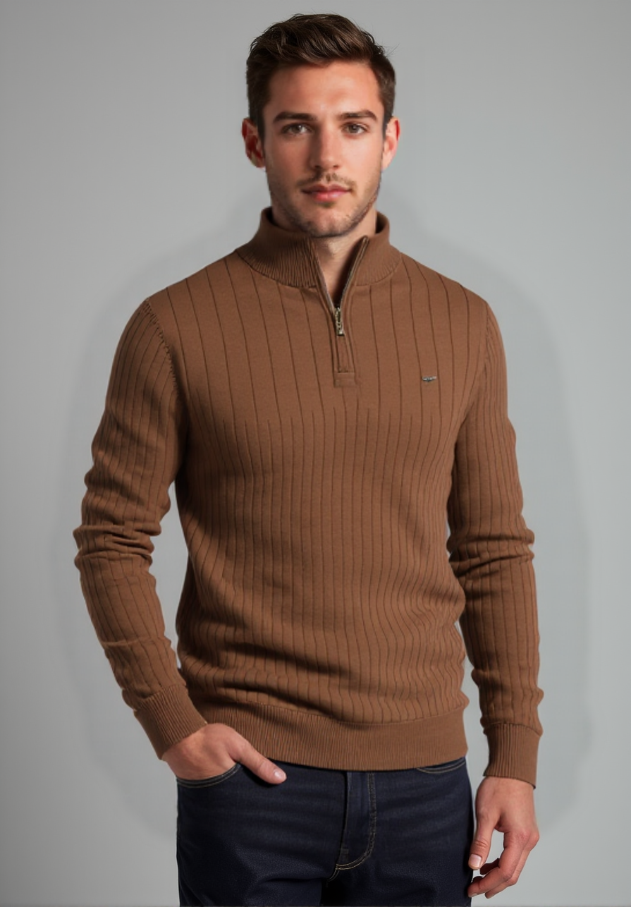 Stylish Cotton Zip Neck Pullover for Modern Men