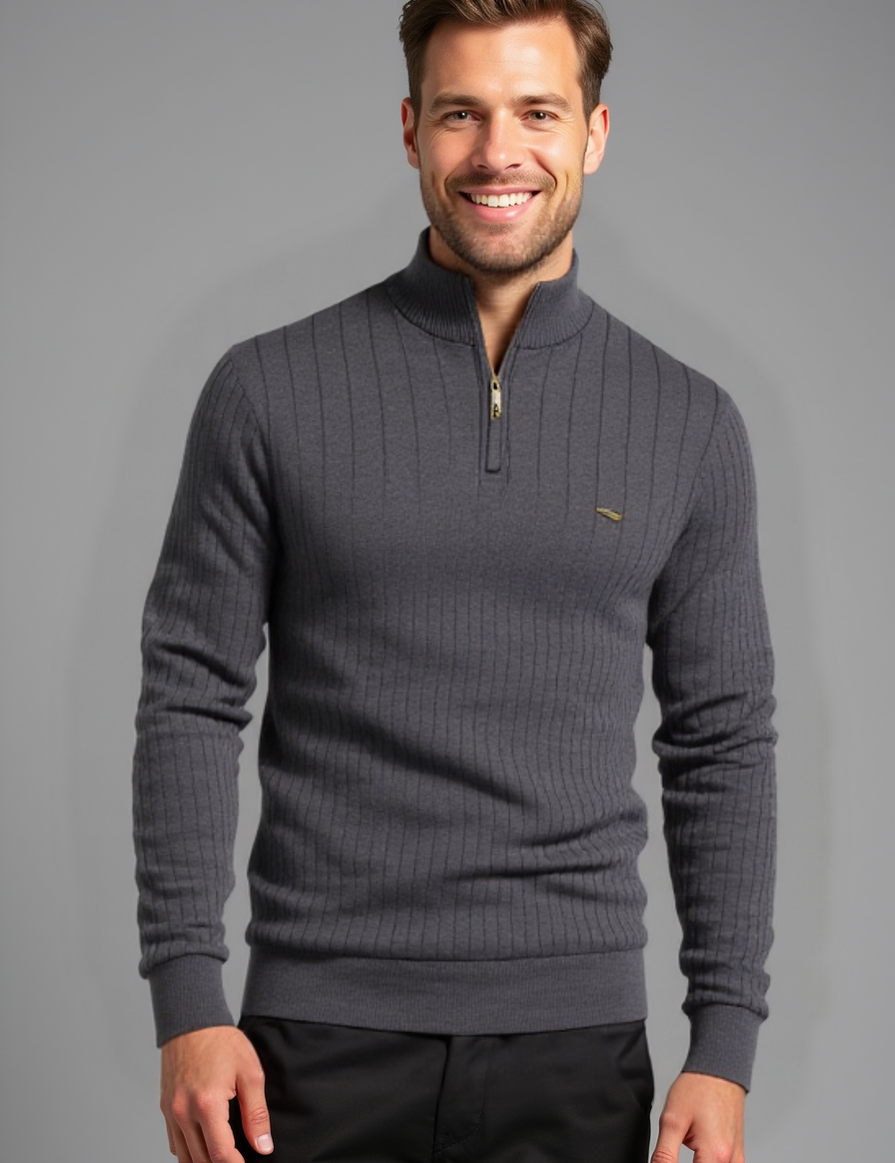 Stylish Cotton Zip Neck Pullover for Modern Men