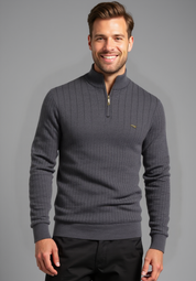 Stylish Cotton Zip Neck Pullover for Modern Men