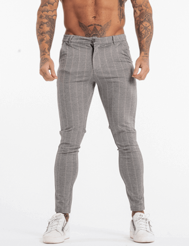 Men's Slim Fit Stretch Pants with Elastic Waistband - Versatile Gray Design-1