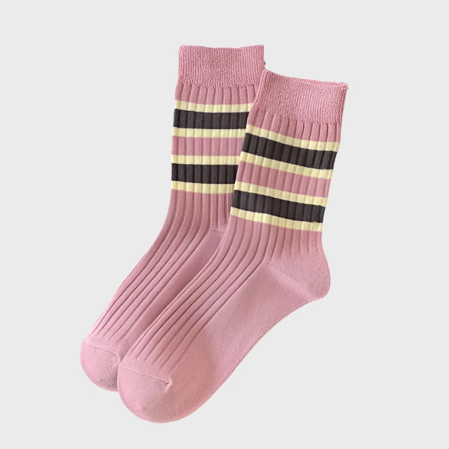 CuteStriped Winter Cotton Crew Socks for Women