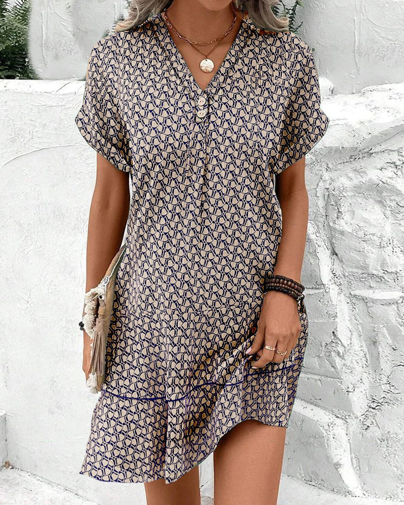 Janice Short Sleeve Casual Summer Dress with V-Neck