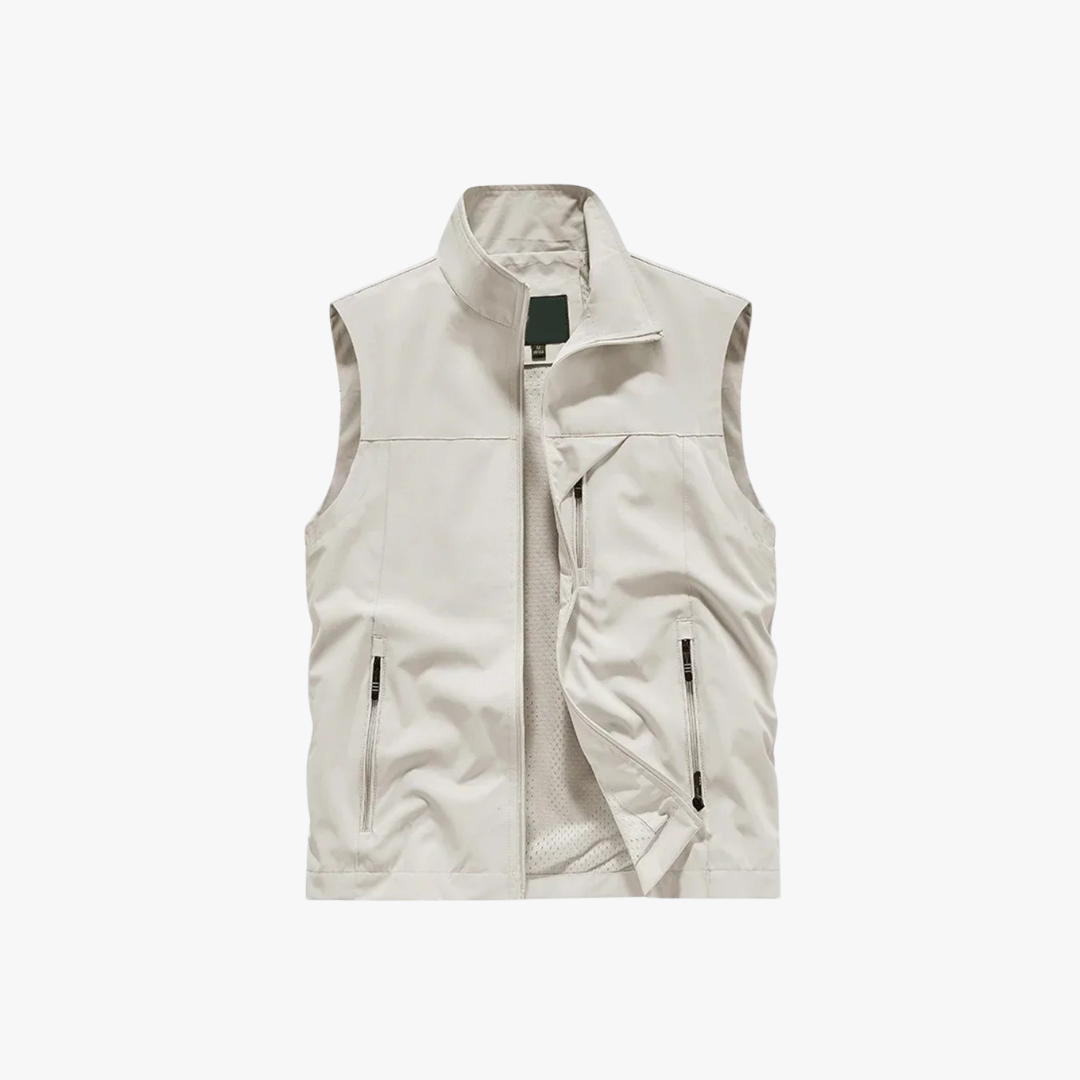 Men's Sleeveless Jacket with Zip-Up Front and Multiple Pockets for Casual Wear-1