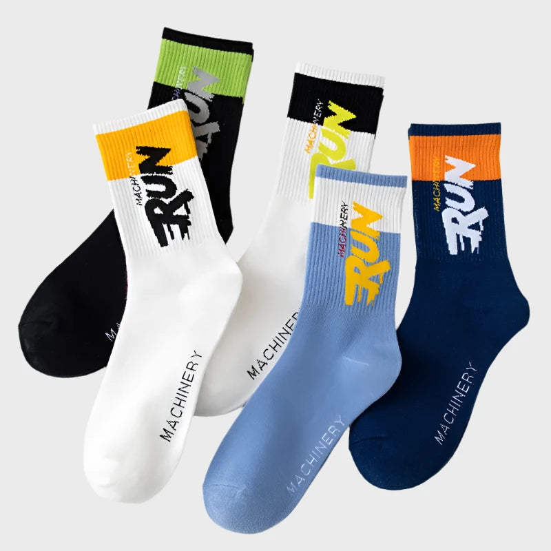 RunFun Unisex Stylish Cotton Crew Socks - 5 Pairs