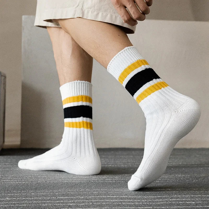 BlockStriped Unisex Cotton Crew Socks -  6 Pairs