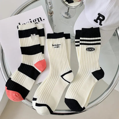 StylishStripes Winter Cotton Crew Socks for Women