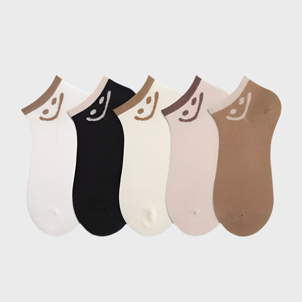 Bliss Cotton Smiley Ankle Socks for Women - 5 Pairs