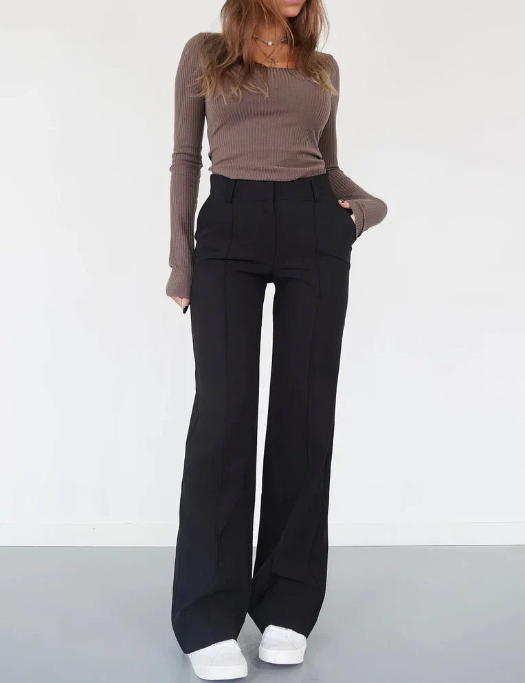 Women's Wide Leg Trousers - Slim Fit Flare Pants for Casual and Formal Wear-6