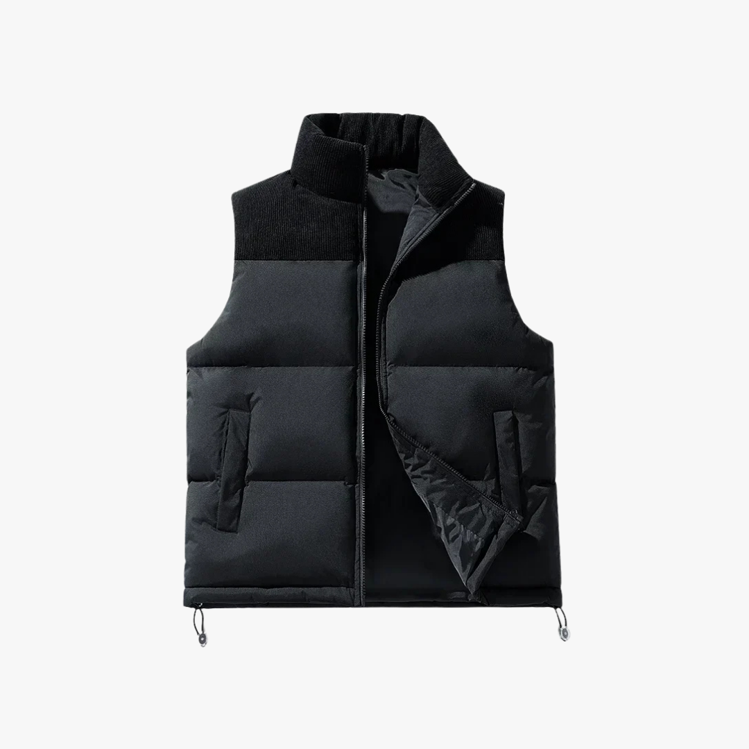 Men's Puffer Vest with Quilted Design and Adjustable Drawstrings for Cold Weather-1
