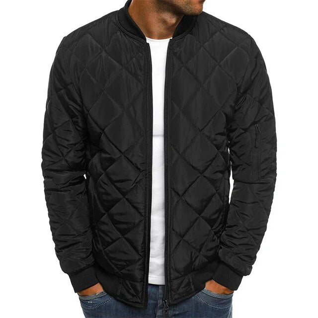 Men's Winter Jacket - Stylish Quilted Bomber Coat with Thick Collar 3
