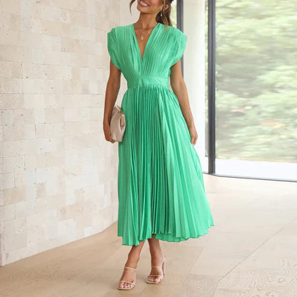 Daisy Pleated V-Neck Maxi Dress