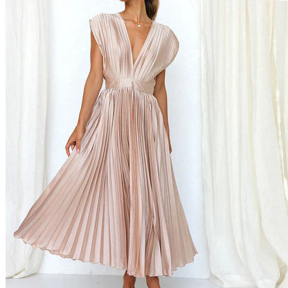 Daisy Pleated V-Neck Maxi Dress