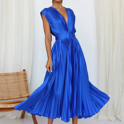 Daisy Pleated V-Neck Maxi Dress