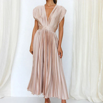 Daisy Pleated V-Neck Maxi Dress