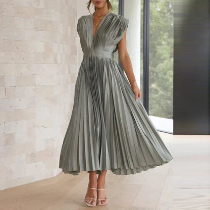 Daisy Pleated V-Neck Maxi Dress