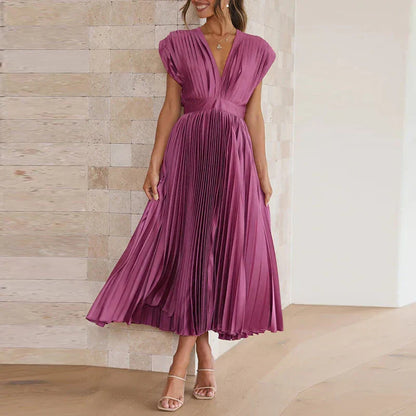 Daisy Pleated V-Neck Maxi Dress