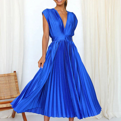 Daisy Pleated V-Neck Maxi Dress