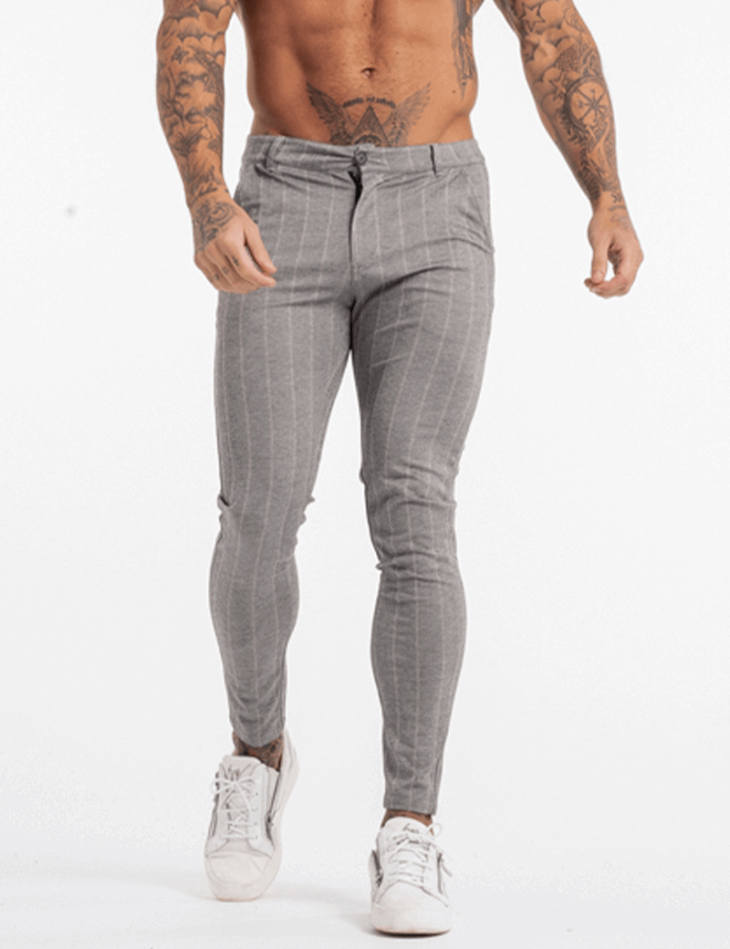 Men's Slim Fit Stretch Pants with Elastic Waistband - Versatile Gray Design-2