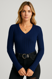 Women's V-Neck Long Sleeve Pullover Top - Stylish Blouse for Women