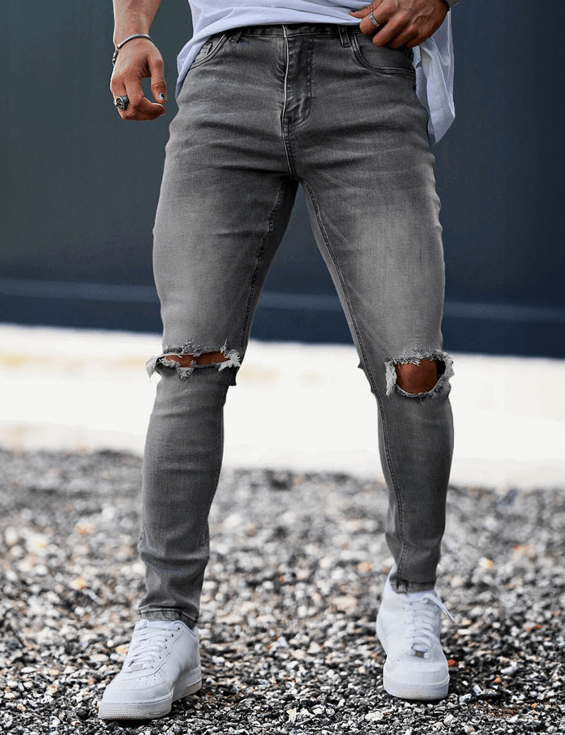 Men's Ripped Jeans - Modern Distressed Denim with Comfortable Fit-1