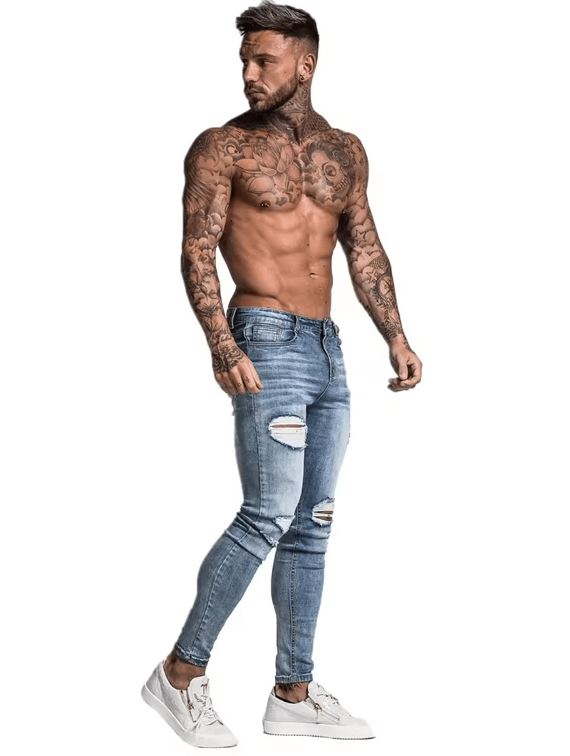 Men's Slim Fit Ripped Jeans - Stylish and Comfortable Cotton Blend Denim-3