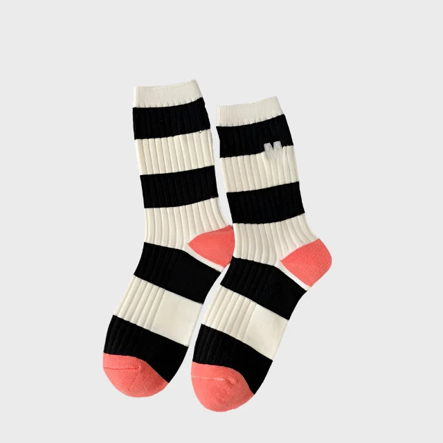 StylishStripes Winter Cotton Crew Socks for Women