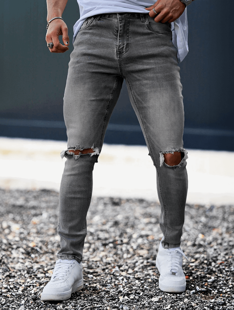 Variant image for Men's Ripped Jeans - Modern Distressed Denim with Comfortable Fit-1