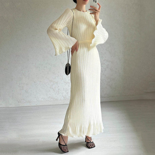 Willow Elegant Horn Sleeve Pleated Summer Cocktail Dress