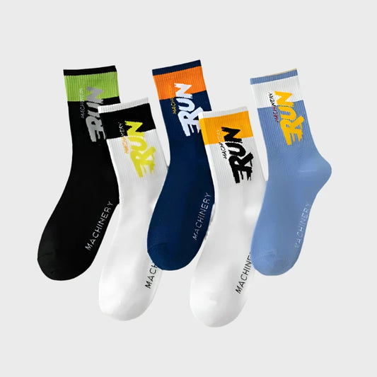 RunFun Unisex Stylish Cotton Crew Socks - 5 Pairs