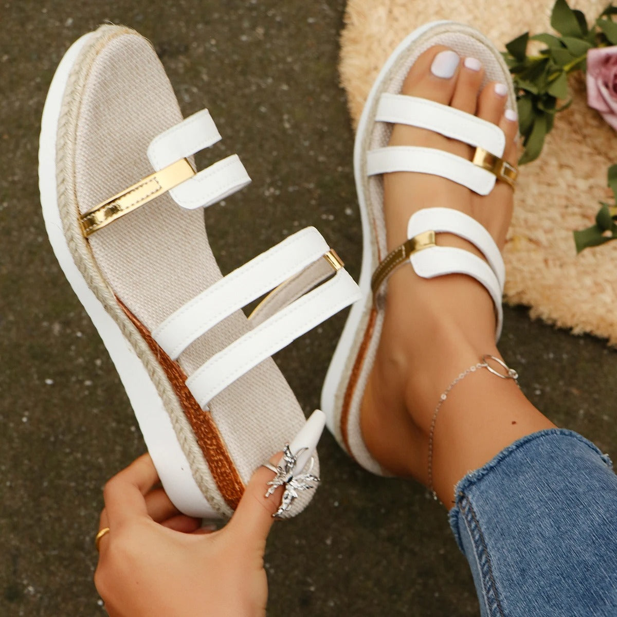 Pearl Wedge Sandals for Women