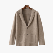 Women's Wool Cardigan - Elegant Blazer-Style with Notch Collar, Beige-1