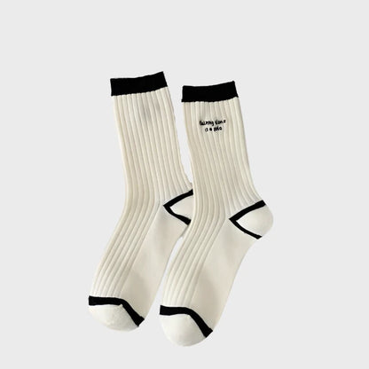 StylishStripes Winter Cotton Crew Socks for Women