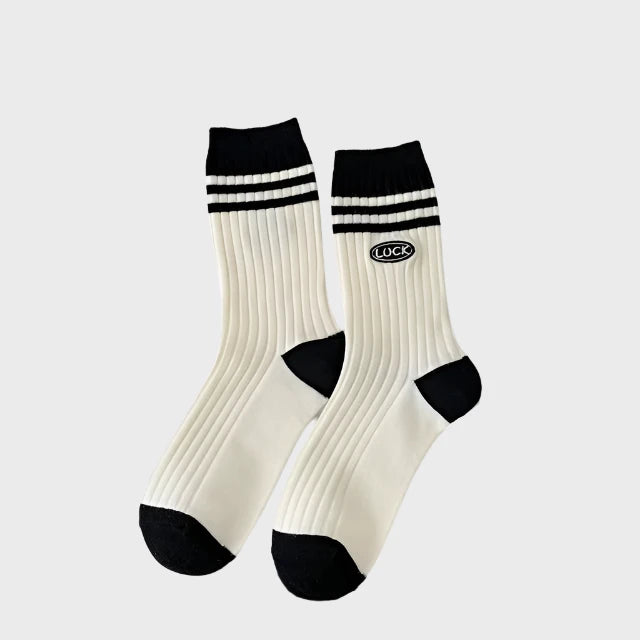 StylishStripes Winter Cotton Crew Socks for Women