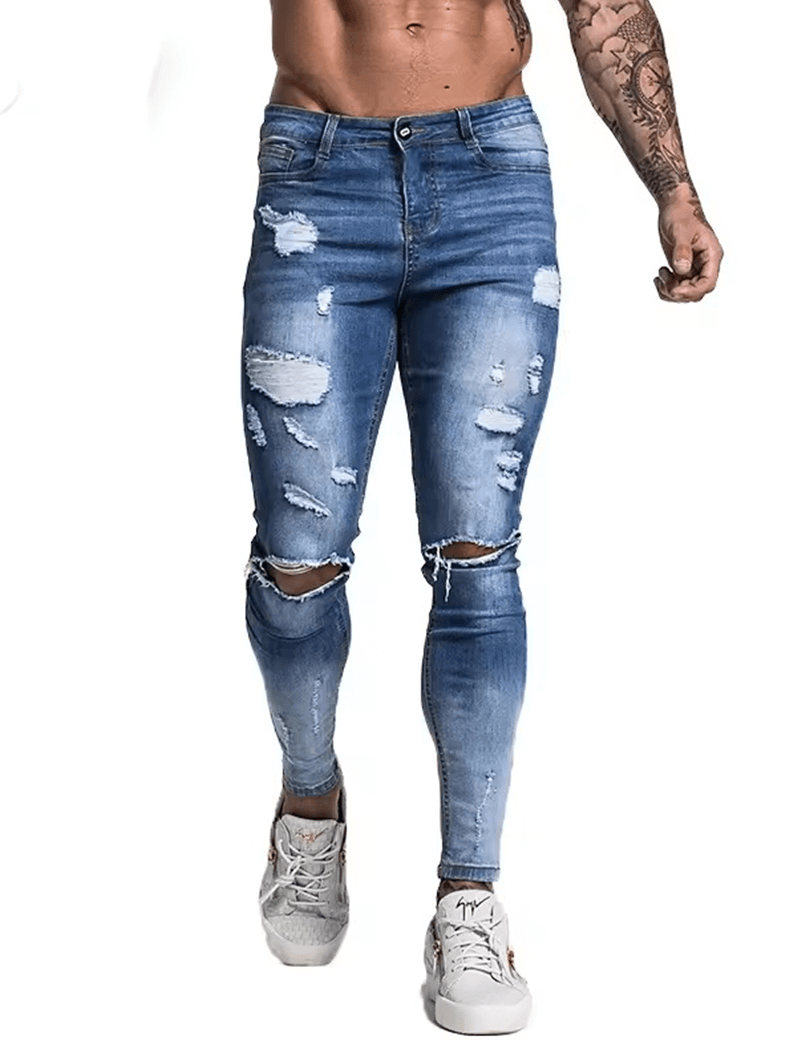 Men's Slim Fit Ripped Jeans - Stylish Casual Denim for Everyday Wear-1